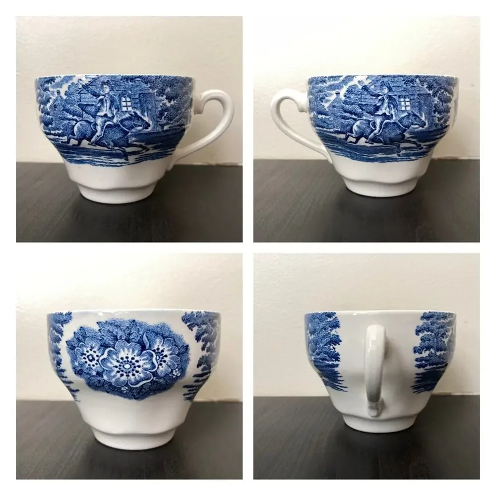 Staffordshire England Liberty Blue Tea Cups Colonial Set of Three